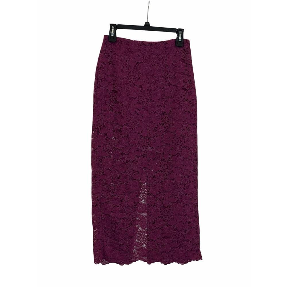 Zara High Wasted Lace Midi Floral Skirt In Fuchsia Womens Size Medium Lined Boho